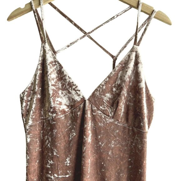 Forever 21 Women M Crushed Velvet Slip Dress Blush Pink Crisscross Back Cocktail - Picture 3 of 8